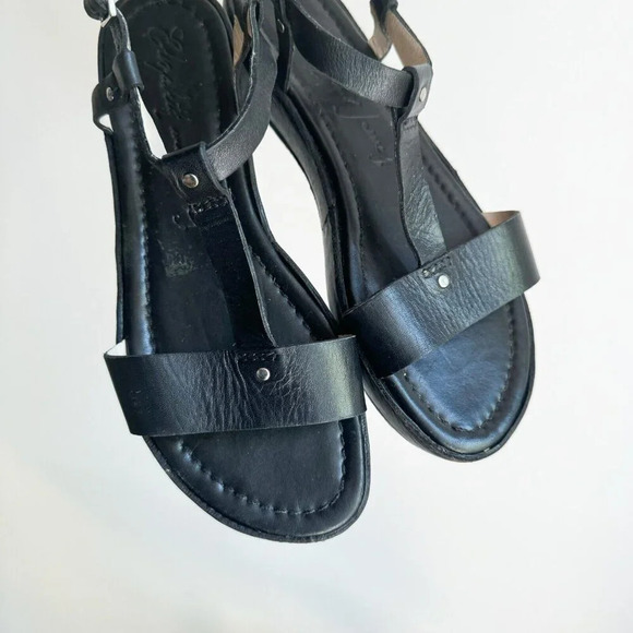 Elizabeth and James Black Leather Strappy Sandals 36.5 - Picture 1 of 9